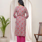 Vaasva Women Charcoal Cotton Printed Straight Kurti - Swadesiicart