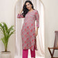 Vaasva Women Charcoal Cotton Printed Straight Kurti - Swadesiicart