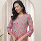 Vaasva Women Charcoal Cotton Printed Straight Kurti - Swadesiicart