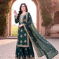 Anaita Teal Blue Silk Readymade Suit with Embroidery & Diamond Work