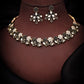 Tehzeeb Creations Luxurious Gold Polished Black &White Colour Choker Necklace Set With Matching Earrings - Swadesiicart