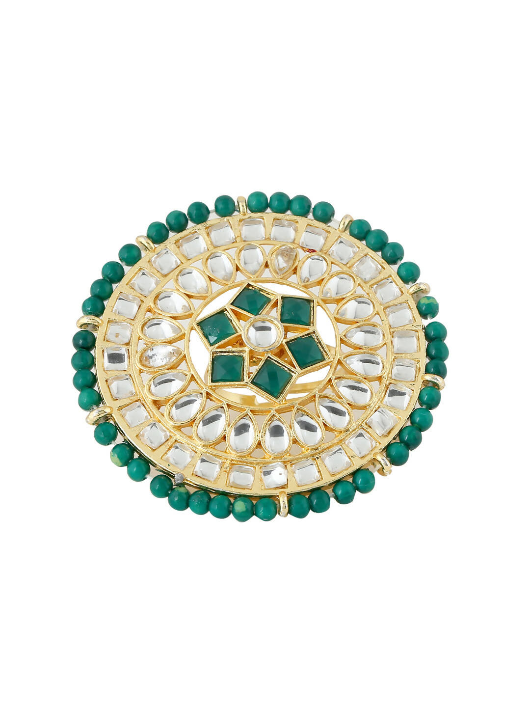 NVR Women's Traditional Ethnic Kundan Meenakari Gold-Polished Ajustable Finger Ring | Swadesiicart