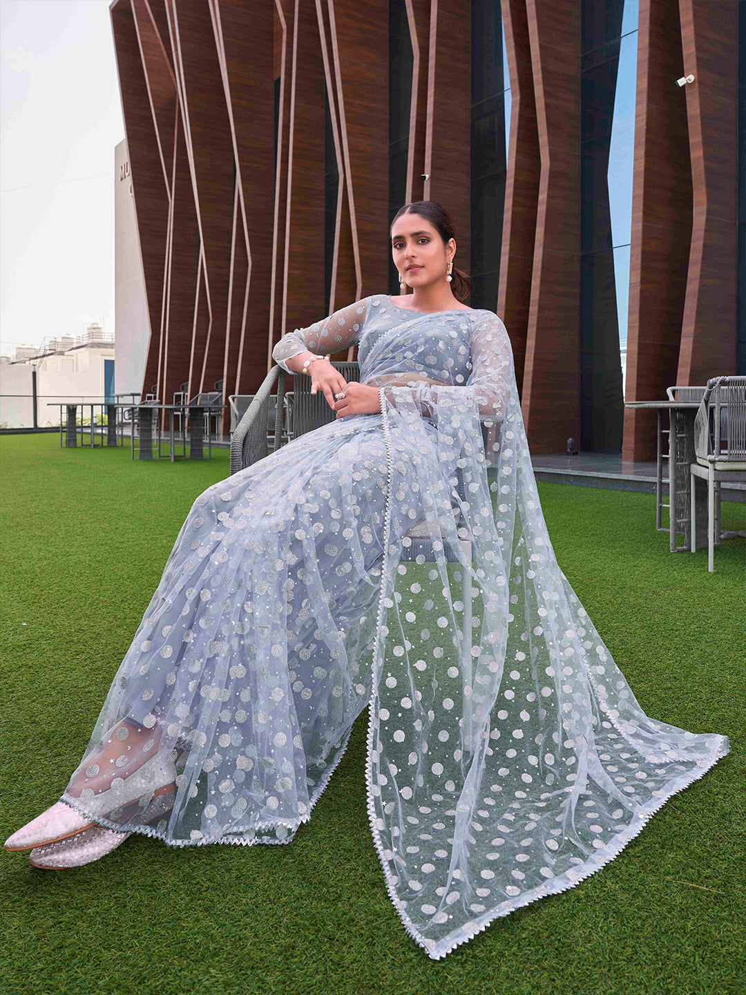 Tikhi Imli Embellished Net Saree | Swadesiicart