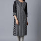 W for Woman Black Floral Print Straight kurta