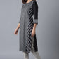 W for Woman Black Floral Print Straight kurta