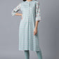 W for Woman Blue Printed Button Down kurta