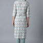 W for Woman Blue Printed Button Down kurta