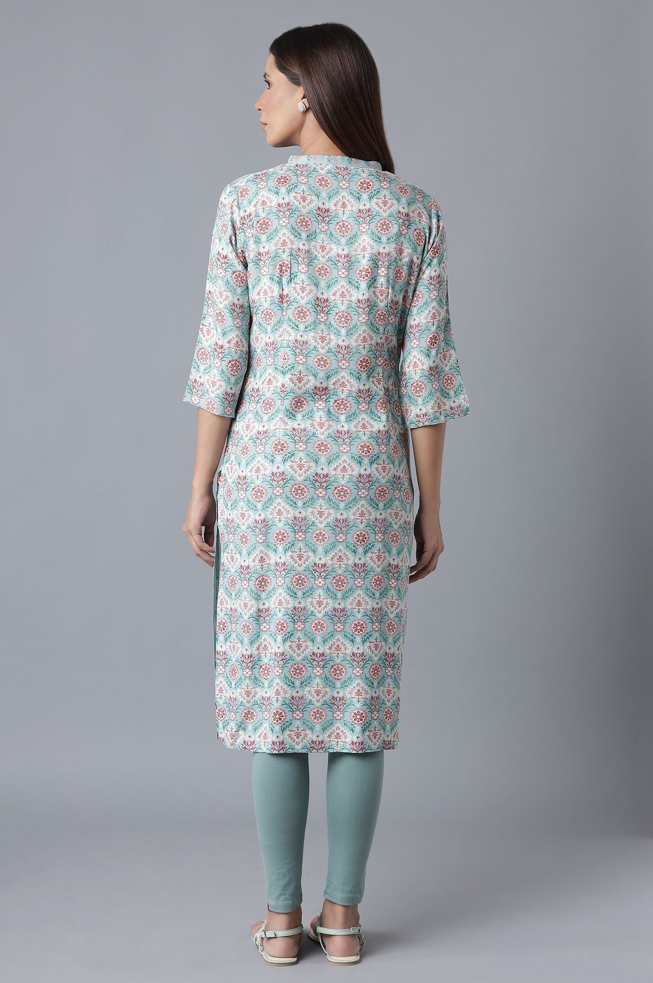 W for Woman Blue Printed Button Down kurta