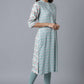 W for Woman Blue Printed Button Down kurta