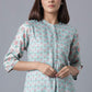W for Woman Blue Printed Button Down kurta