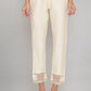 W for Woman Beige Solid Slim Pants With Embroidered Organza Panel