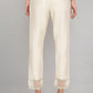 W for Woman Beige Solid Slim Pants With Embroidered Organza Panel