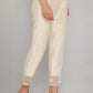 W for Woman Beige Solid Slim Pants With Embroidered Organza Panel