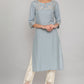 W for Woman Beige Solid Slim Pants With Embroidered Organza Panel