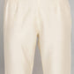 W for Woman Beige Solid Slim Pants With Embroidered Organza Panel
