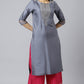 W for Woman Blue Embroidered Straight kurta-Parallel Pants-Dupatta Set