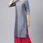 W for Woman Blue Embroidered Straight kurta-Parallel Pants-Dupatta Set