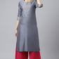 W for Woman Blue Embroidered Straight kurta-Parallel Pants-Dupatta Set