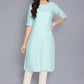 W for Woman Blue Round Neck Solid kurta