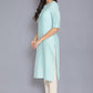 W for Woman Blue Round Neck Solid kurta