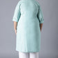 W for Woman Blue Round Neck Solid kurta