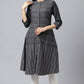 W for Woman Asphalt Grey A-Line Dobby kurta