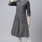 W for Woman Asphalt Grey A-Line Dobby kurta