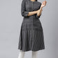 W for Woman Asphalt Grey A-Line Dobby kurta