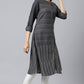 W for Woman Asphalt Grey A-Line Dobby kurta
