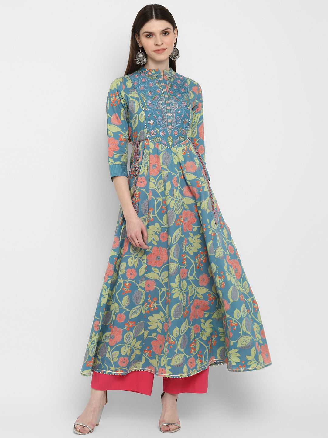NOZ2TOZ Women Turquoise Blue Anarkali Kurta (1pc Set) - Noz2Toz