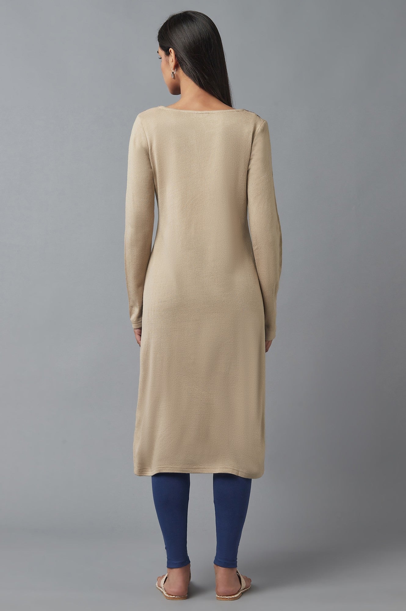 W for Woman Beige Embroidered Winter kurta