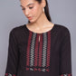 W for Woman Black Yarn-Dyed Round Neck kurta