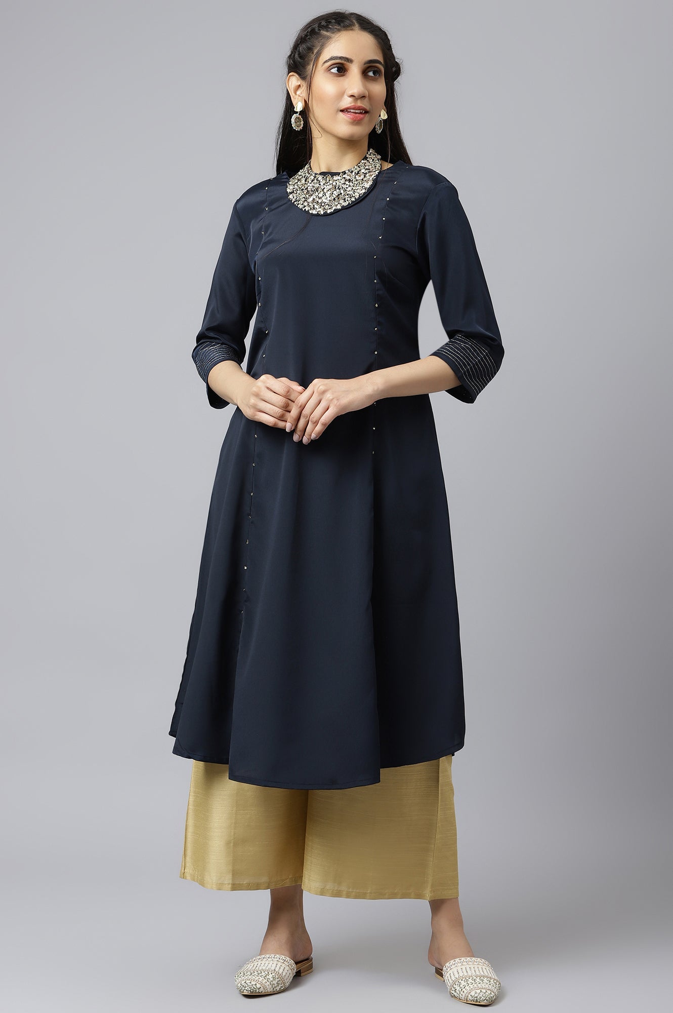 W for Woman Blue Sequin Light Festive kurta