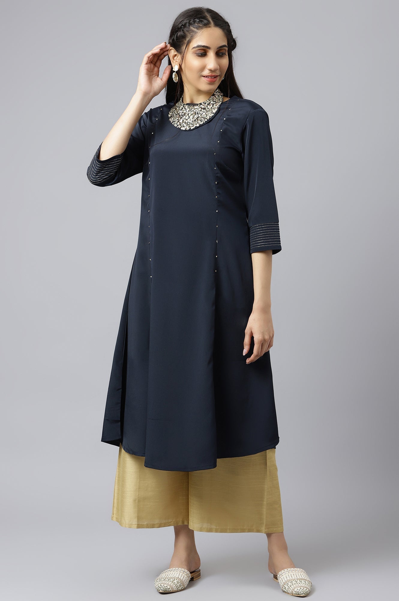 W for Woman Blue Sequin Light Festive kurta