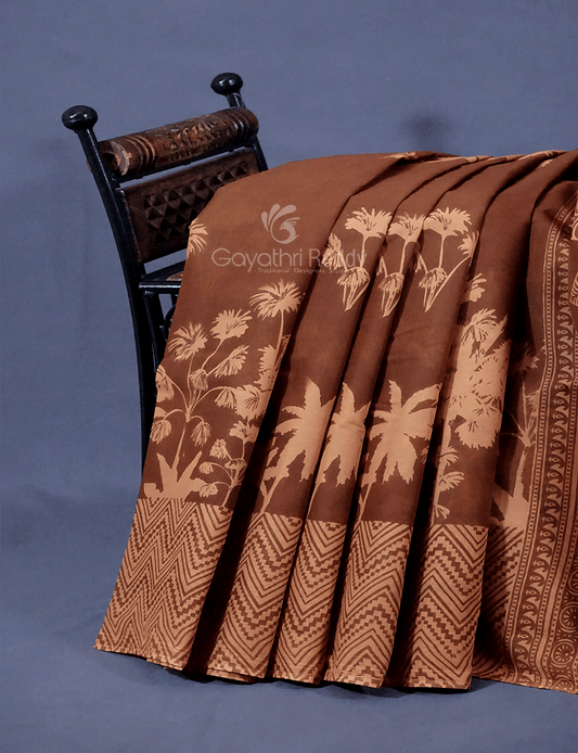 Dark Mustard Colour Block Print Pure Mulmul Cotton Saree By Gayathri Reddy Designer Studio | Swadesiicart