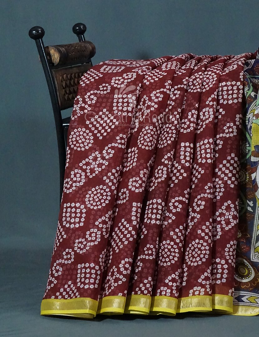 Shades of Maroon With Bandhni Design Pure Kota Cotton Saree By Gayathri Reddy Designer Studio | Swadesiicart