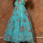 Pomcha Jaipur Blue And Red Floral Organza Anarkali Set | Swadesiicart