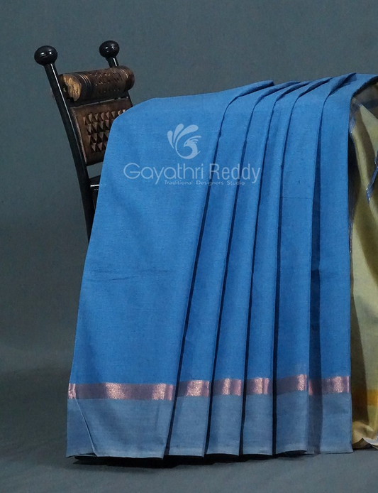 Dual Shades of Blue With Contrast Blouse Pure Mangalgiri Cotton By Gayathri Reddy Designer Studio | Swadesiicart