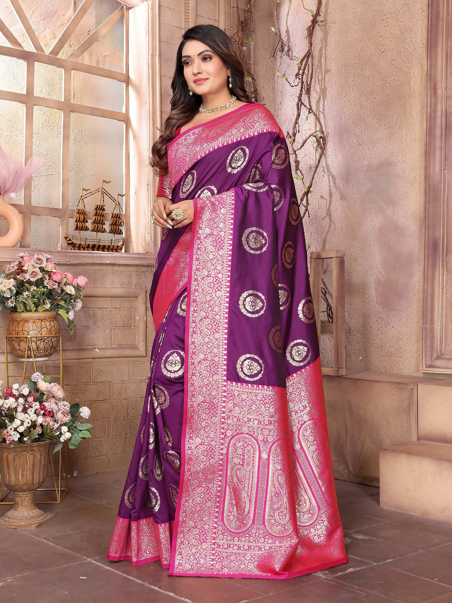 Joban Fashion Purple Banarasi Soft Silk Woven Saree | Swadesiicart