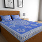 Urban Magic Blue Ethnic Motifs Printed Cotton 104 TC Queen Bedsheet With 2 Pillow Covers - Swadesiicart