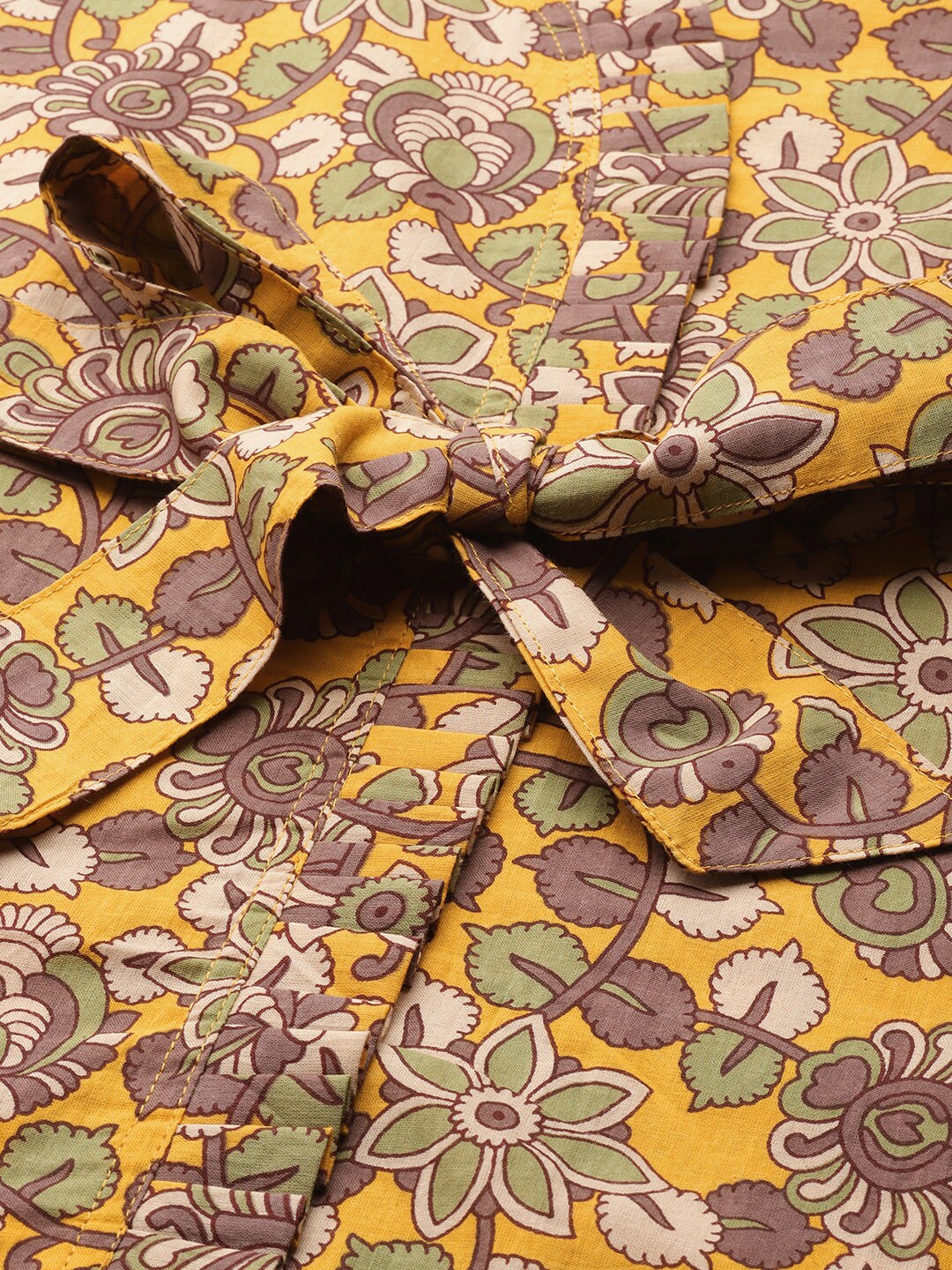 InWeave Mustard Kalamkari Print Co Ord Set With Belt - Swadesiicart