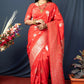 Jyoti Fashion Women's Orange Paithani Silk Zari Woven Saree with Blouse | Swadesiicart
