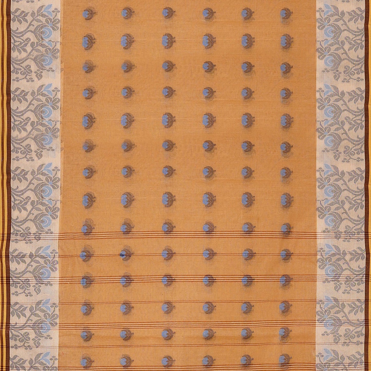 Exclusive Collection 100% Pure Cotton Biege Tant Saree With Hand Weaving Work - Swadesiicart