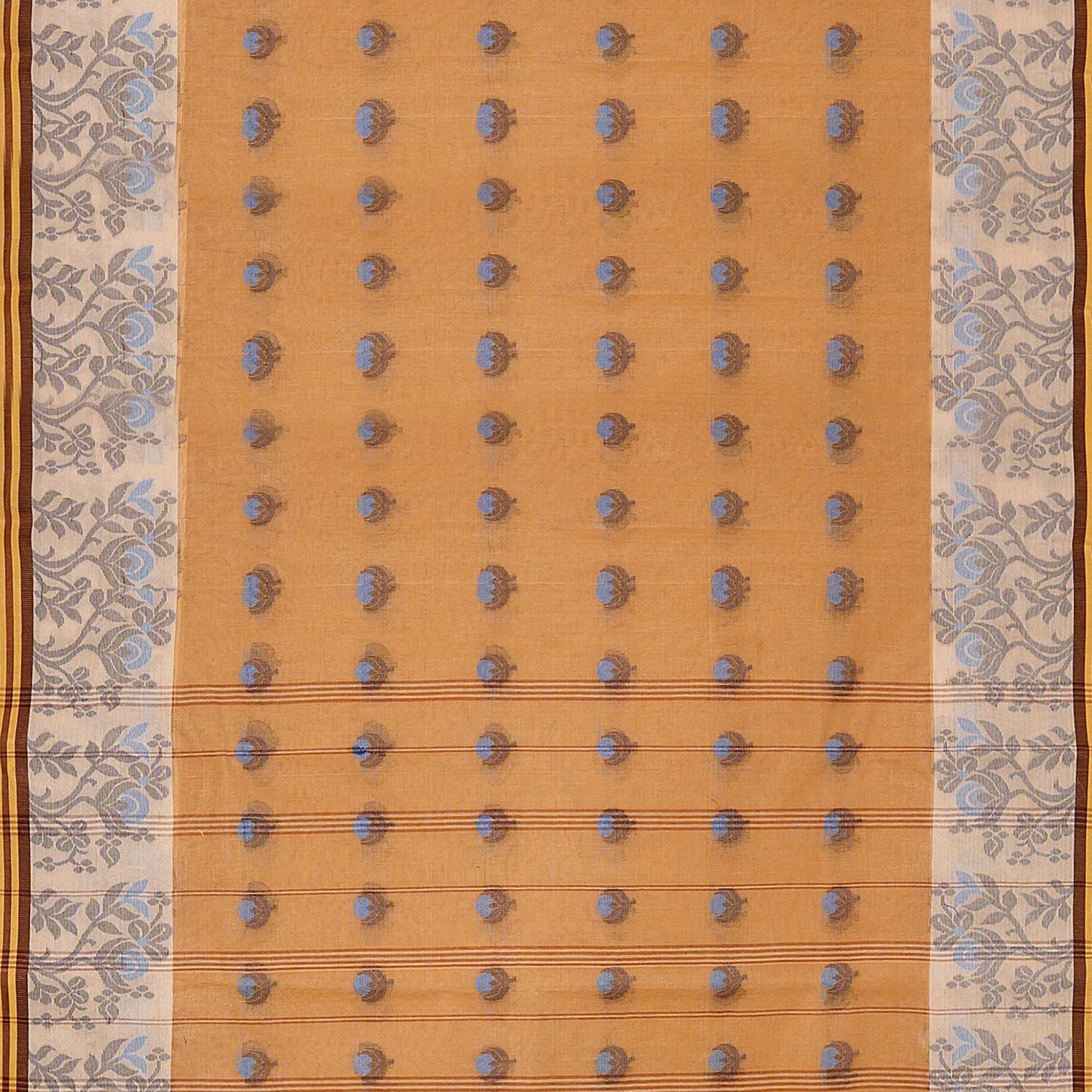 Exclusive Collection 100% Pure Cotton Biege Tant Saree With Hand Weaving Work - Swadesiicart