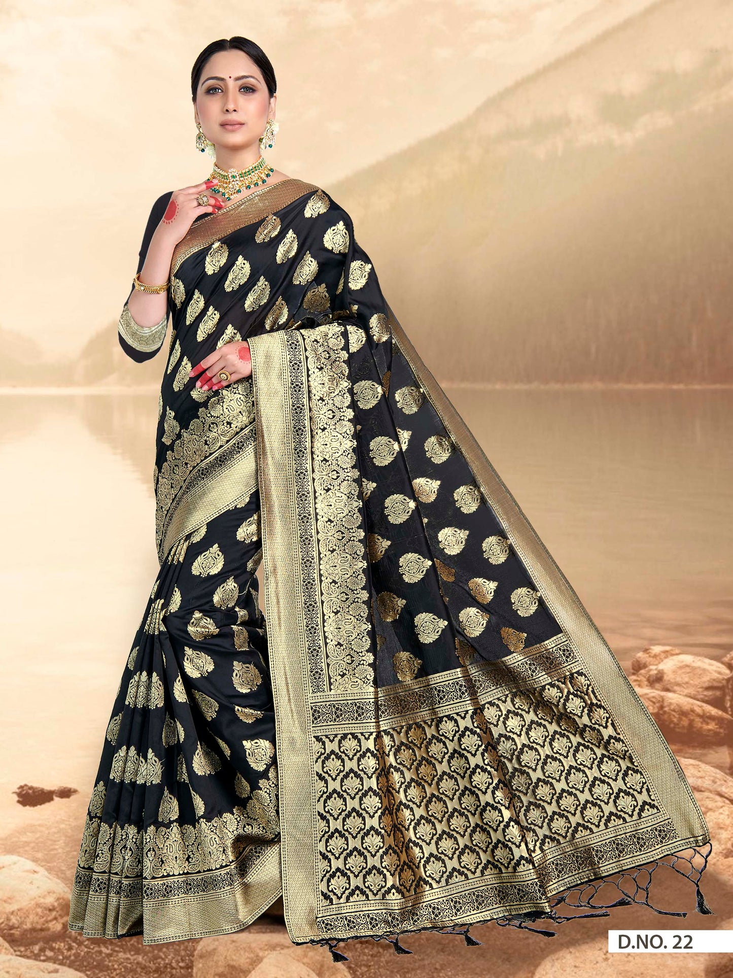 Vardha Black Woven Zari Banarasi Saree | Swadesiicart