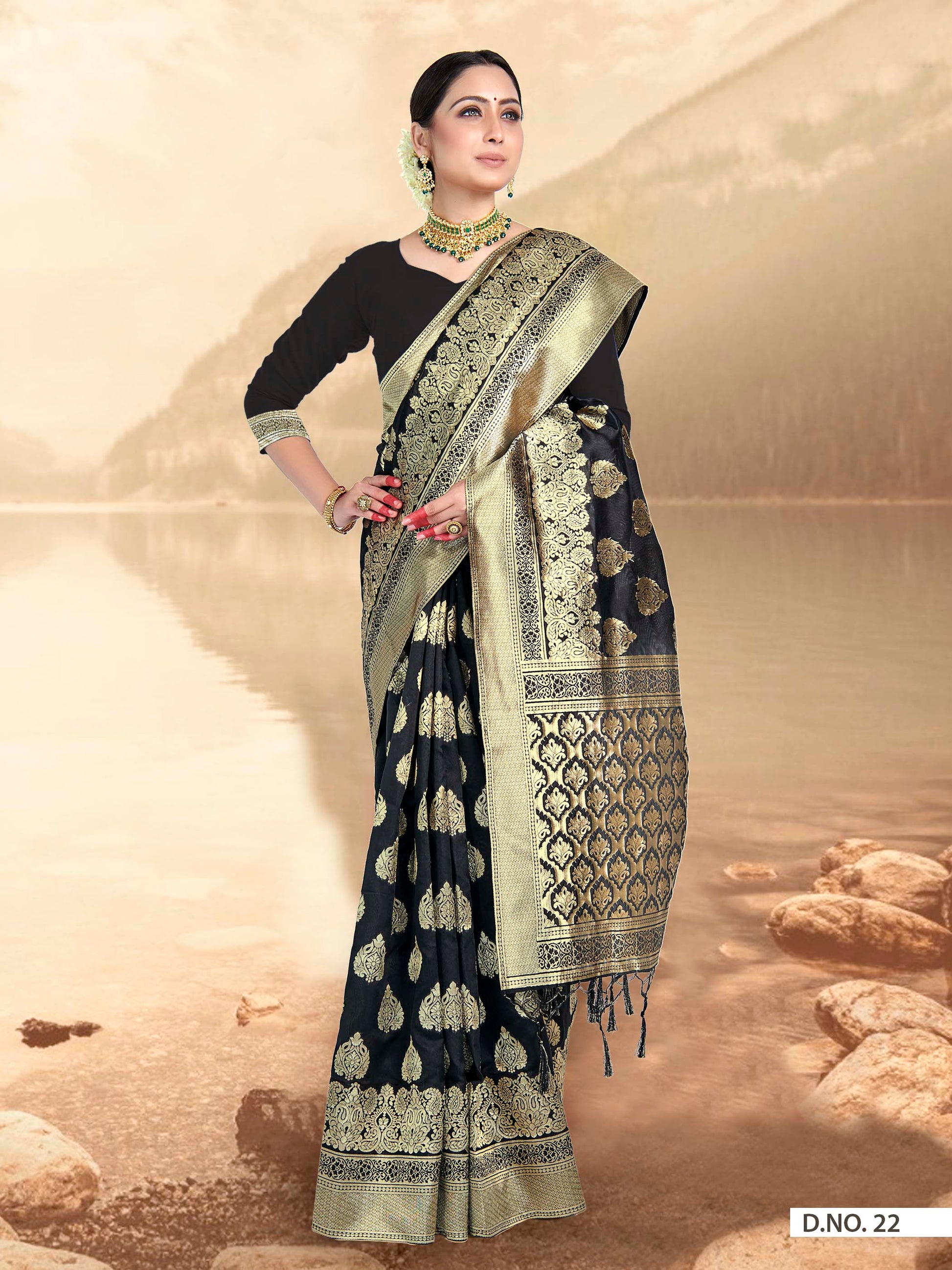 Vardha Black Woven Zari Banarasi Saree | Swadesiicart