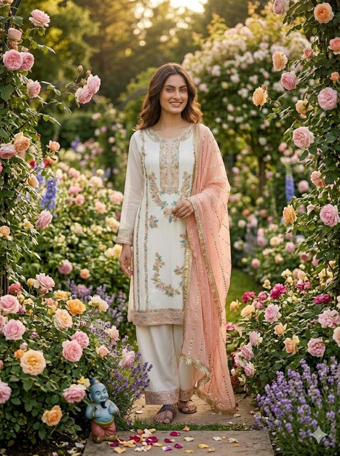 Anaita Pink & White Gimmy Chu Readymade Suit with Embroidery & Moti Work