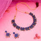 Tehzeeb Creations Luxurious Gold Polished Blue Colour Diamond Choker Necklace Set With Matching Earrings - Swadesiicart