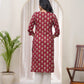 Vaasva Women Maroon Cotton Printed Straight Kurti | Swadesiicart