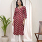 Vaasva Women Maroon Cotton Printed Straight Kurti | Swadesiicart